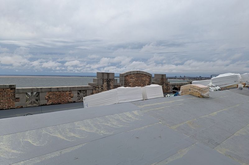 Flat roof replacement on a large historic building
